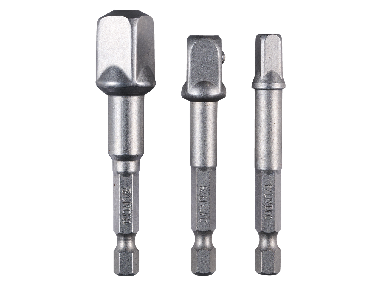 Three Parkside® DIY Assortment socket adapters for power drills.
