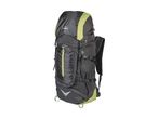 A grey and lime green Crivit hiking backpack with multiple straps and pockets.