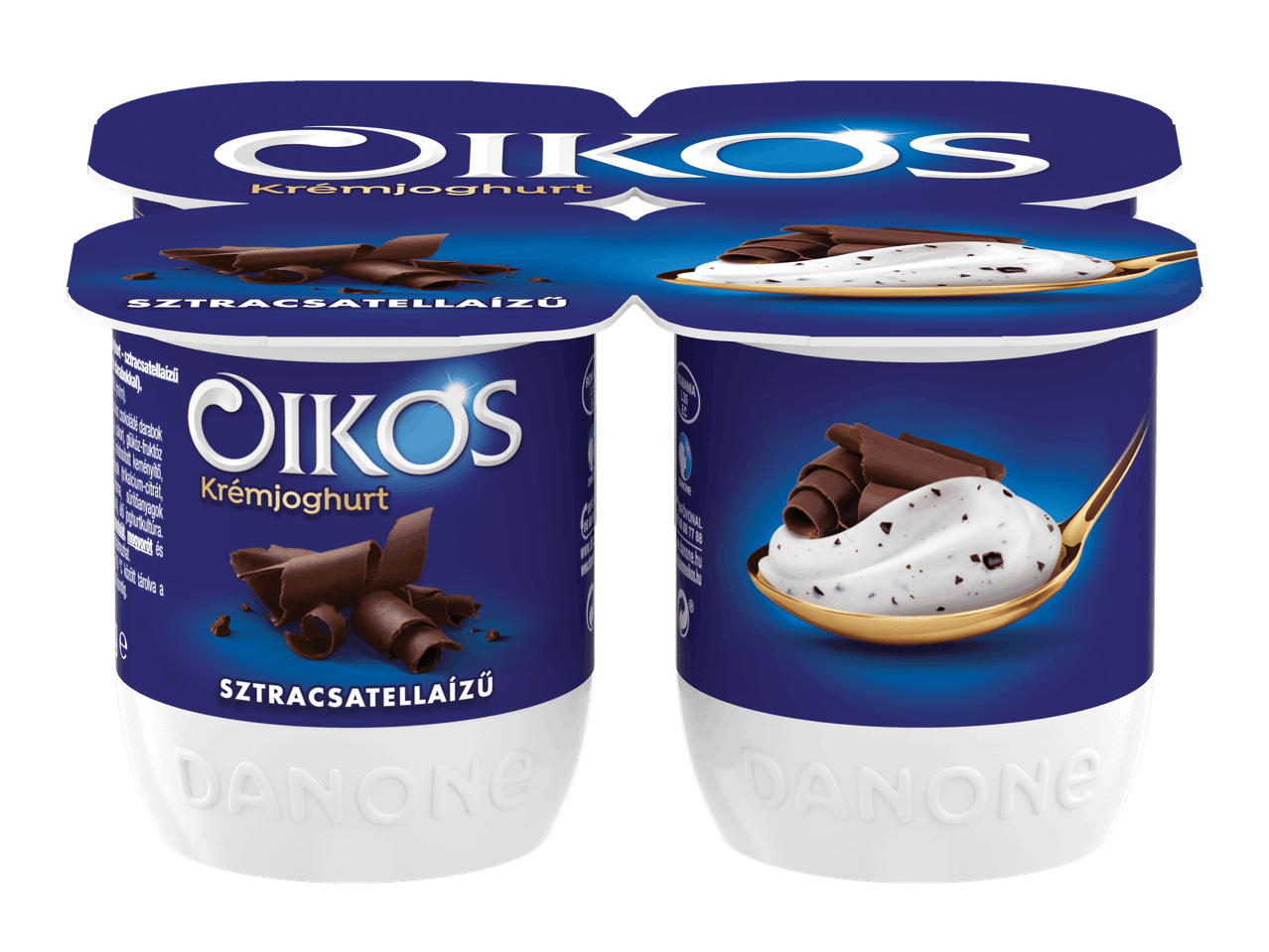 Négy darabos krémes sztracsatella ízű joghurt csokoládéforgácsokkal.