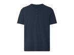 Dark blue men's short-sleeved Henley shirt with three buttons