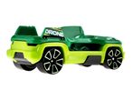 Green and lime green toy car with 'DRONE' written on the back.