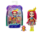 Păpușă Enchantimals Peachy Parrot cu animalul ei de companie, ambalată într-o cutie colorată.
