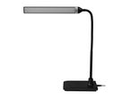 Black desk lamp with a rectangular light bar and a flexible neck
