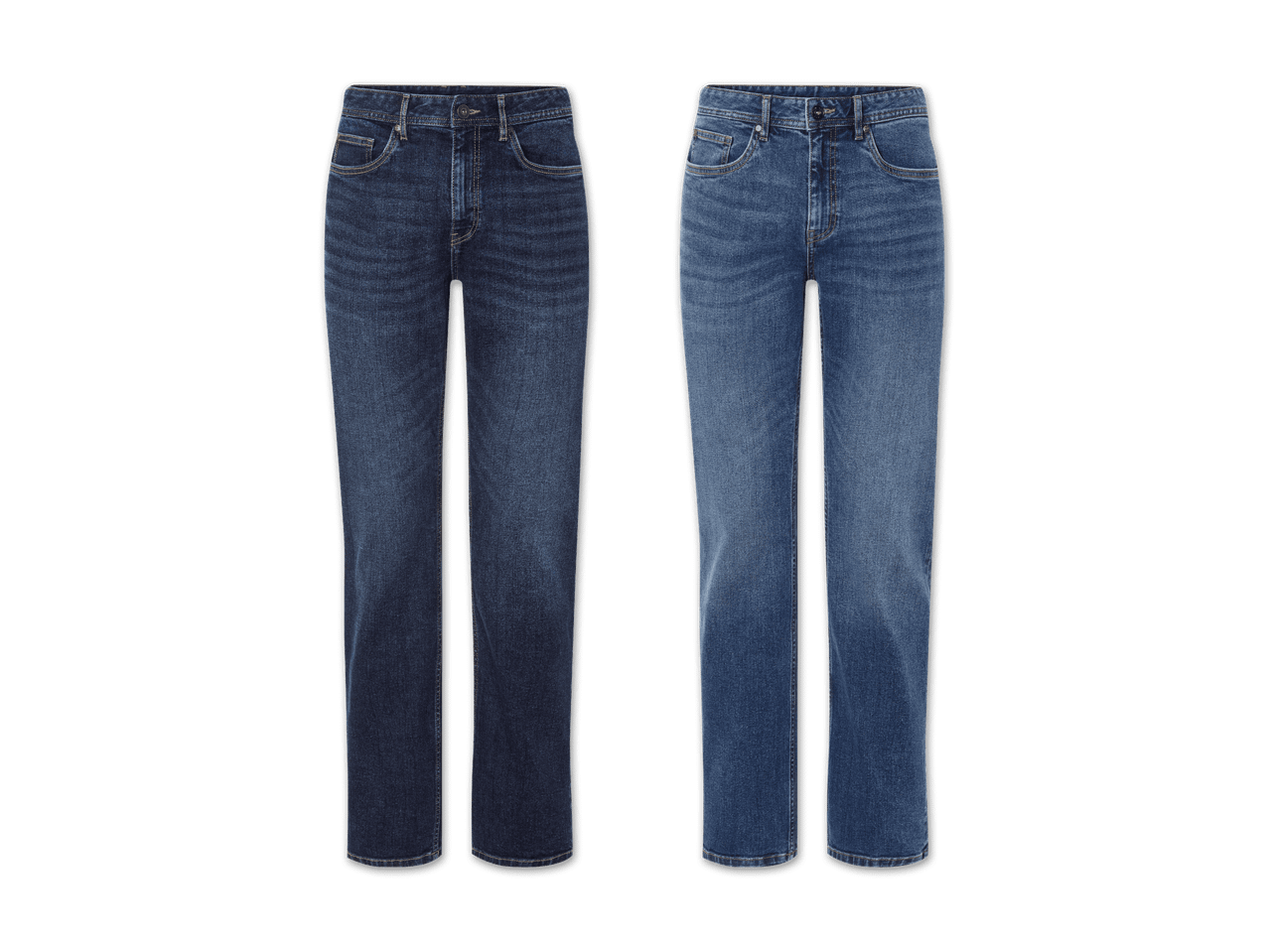 Zwei Paar Jeans in unterschiedlichen Blautönen.
