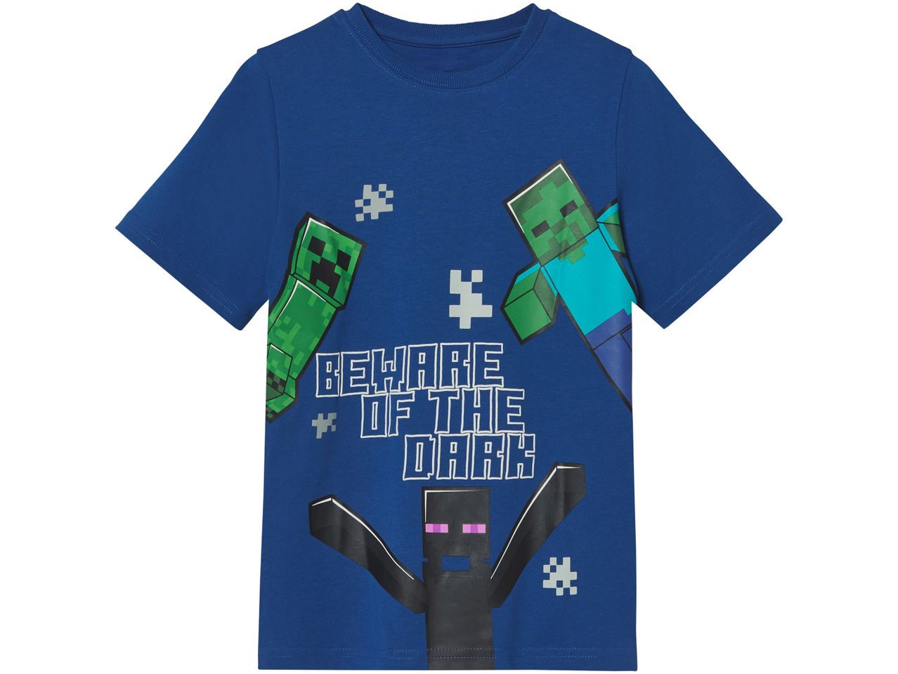 Minecraft boys' blue t-shirt featuring Creeper and Enderman designs.