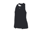 Dunkelgraues ärmelloses Sporttop mit weißem Logo auf der Brust.