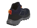 Grivit waterproof hiking boot, navy and black, shown from the back.