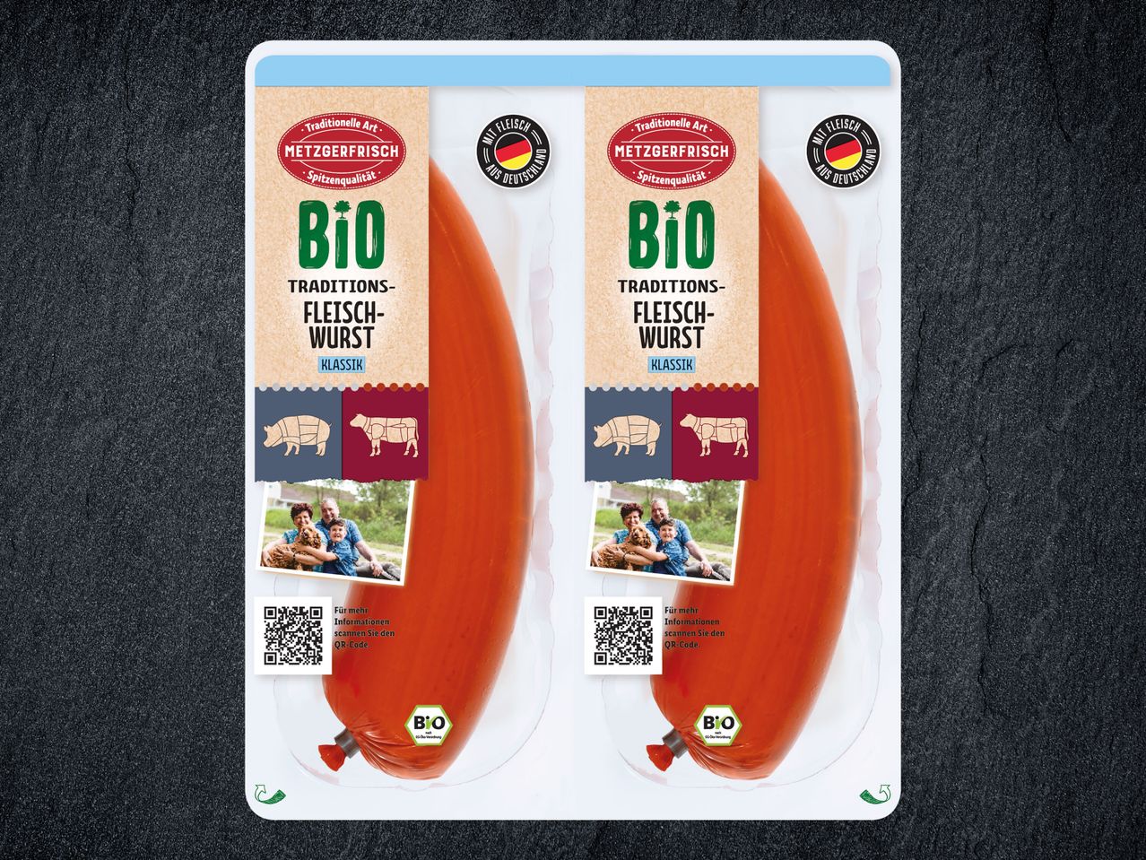 Bio Metzgfrisch traditionelle Wurst im Pack.