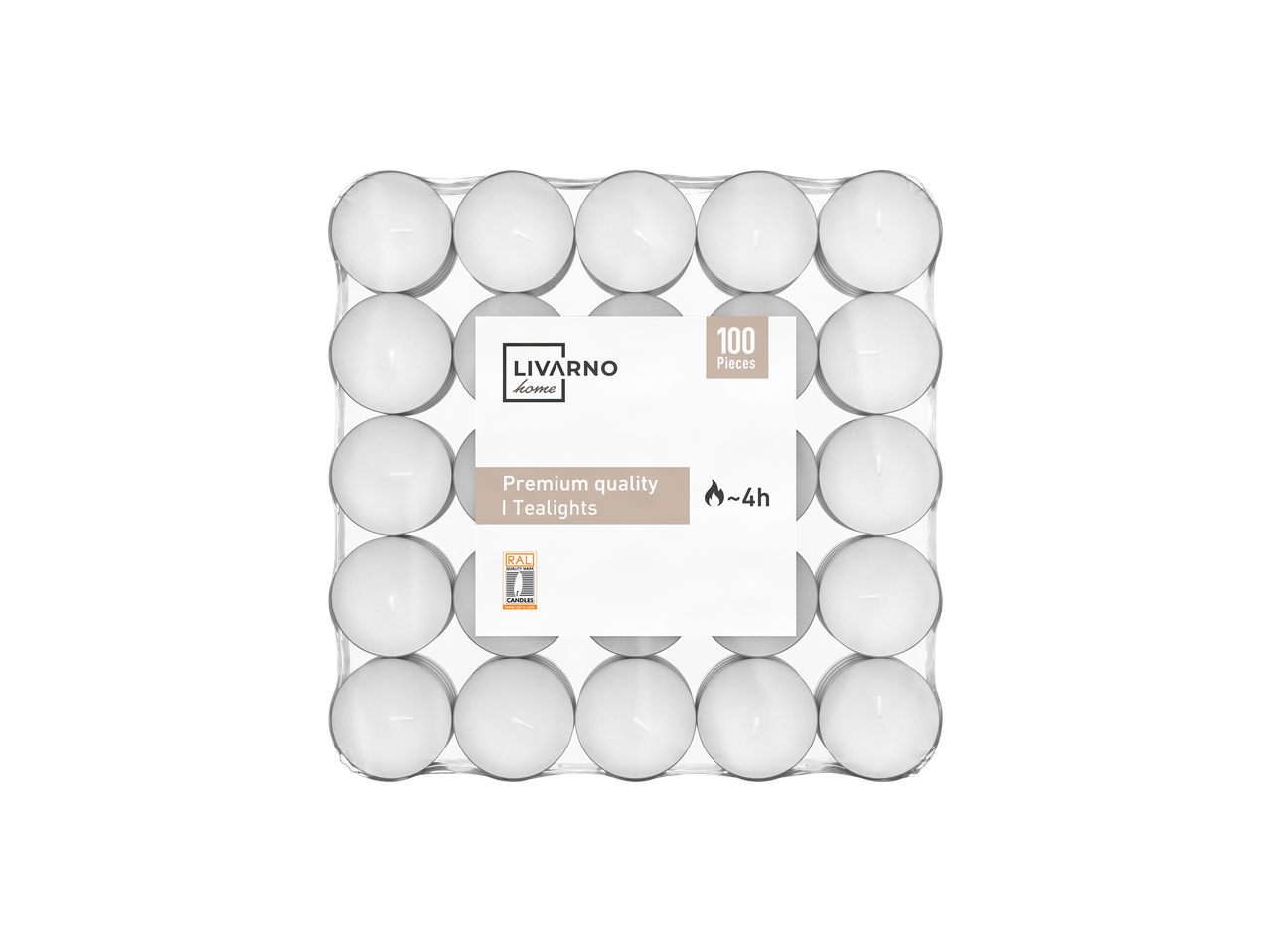 Paquet de 100 bougies chauffe-plat de qualité supérieure de LIVARNO home, avec une durée de combustion d'environ 4 heures.