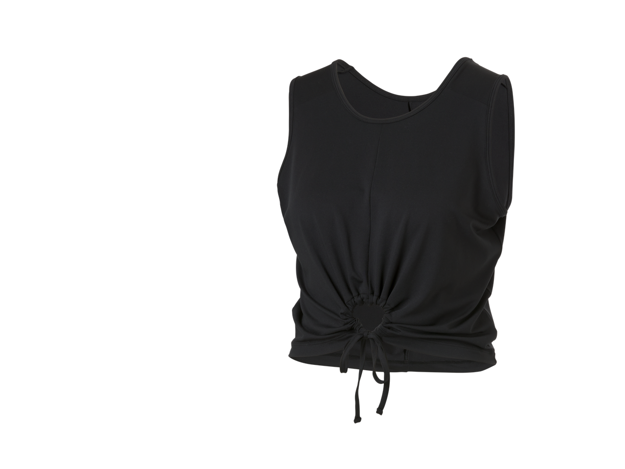 Черен дамски функционален топ Crivit с връзки на талията.
