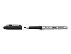 Black permanent marker with a fine tip and its cap, displayed on a white background.