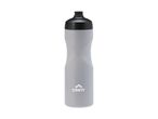 Light grey sports bottle with a black cap and a textured grip design.