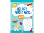 Summer puzzle book for children aged 5 and up, featuring animal and summer illustrations.