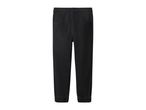 Black denim joggers with elastic waistband and cuffs.