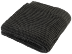 Couverture tricotée gris foncé pliée avec un motif texturé.
