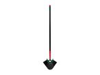 V-shaped broom with a long black handle and green and red accents
