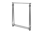 Metal clothes rack with wheels.