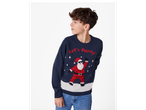 Boy wearing a navy esmara® Kids' Light-Up Christmas Jumper with a dancing Santa and 'Let's Party!' text.