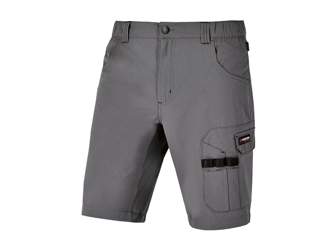 Gray men's work shorts with multiple pockets and a Parkside logo.