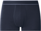 Sötétkék férfi boxer alsónadrág rugalmas derékpánttal és fehér csíkokkal.