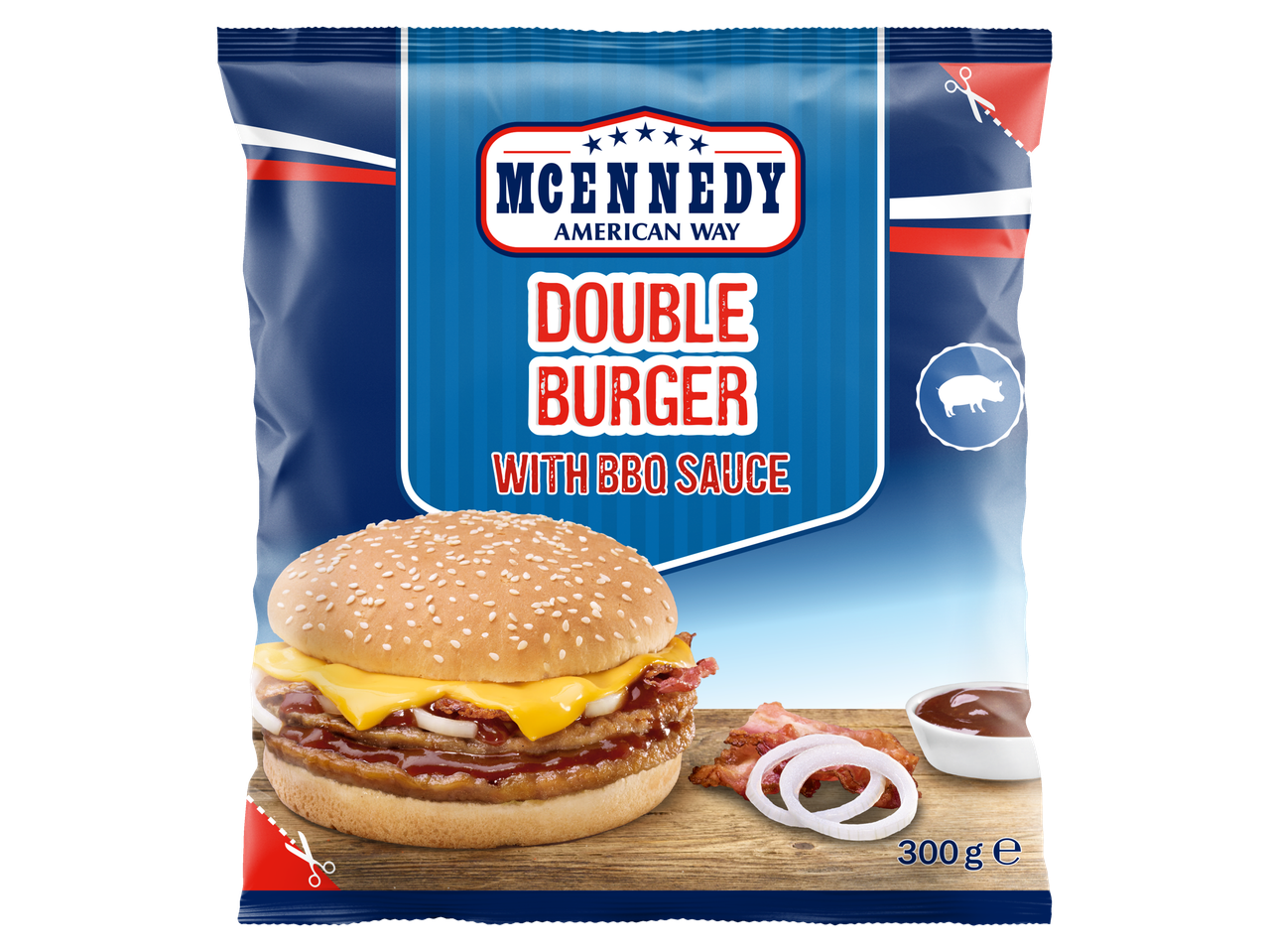 McKennedy American Way double burger met BBQ saus.