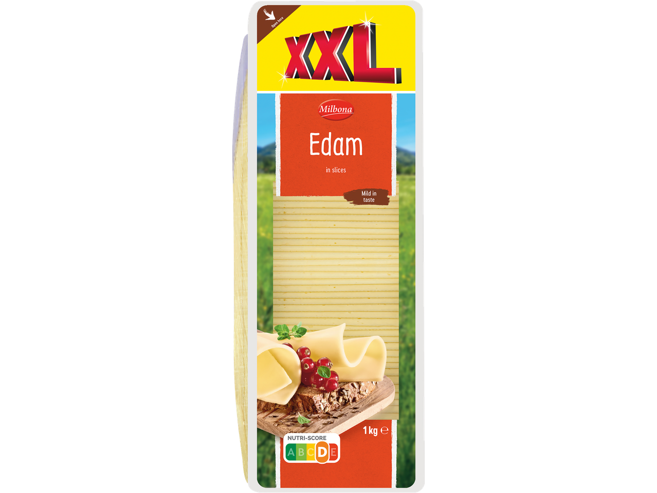 Queijo Edam Milbona XXL em fatias, 1 kg.