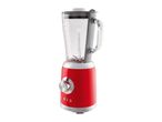 Red retro-style blender with a glass jug and speed dial