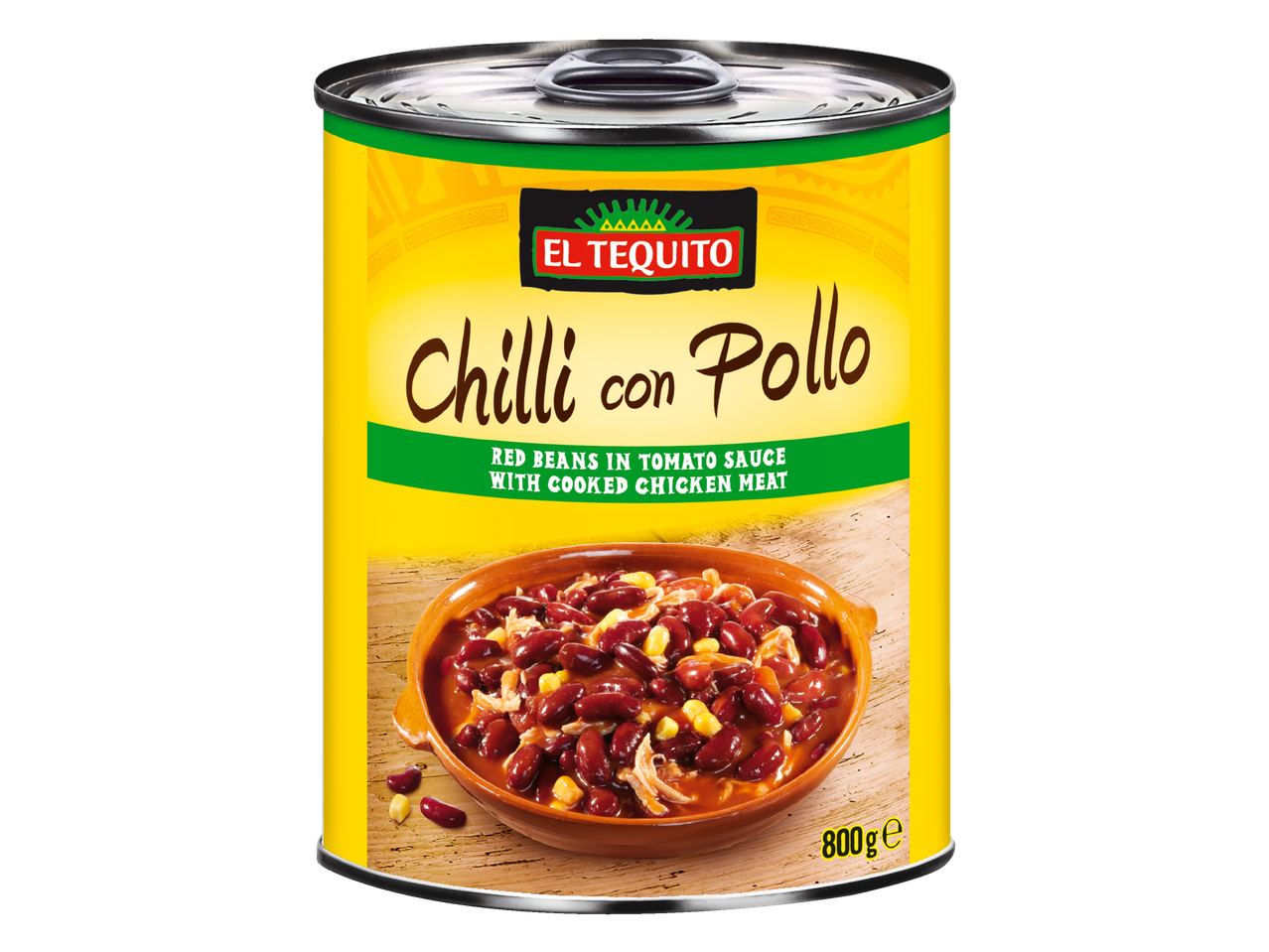 El Tequito Chilli con Pollo: raudonos pupelės pomidorų padaže su vištiena.
