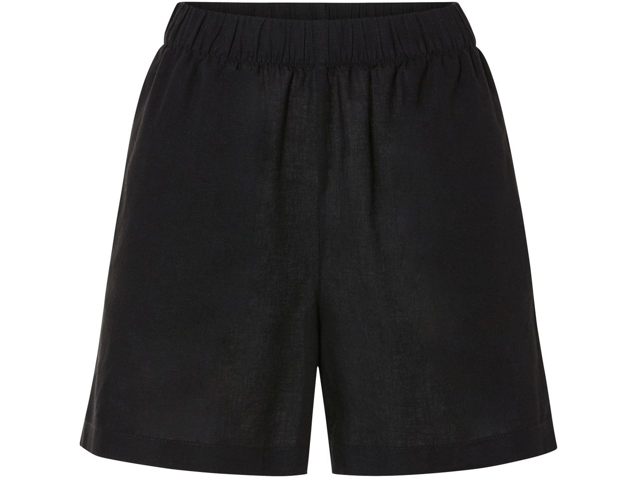 Black linen shorts with an elastic waistband.
