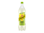 Fles citroenlimonade met een groen etiket en citroenafbeeldingen.