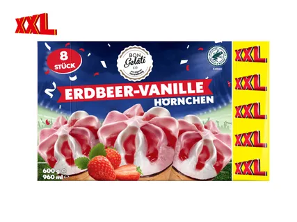 Bon Gelati Erdbeer-Vanille Hörnchen XXL