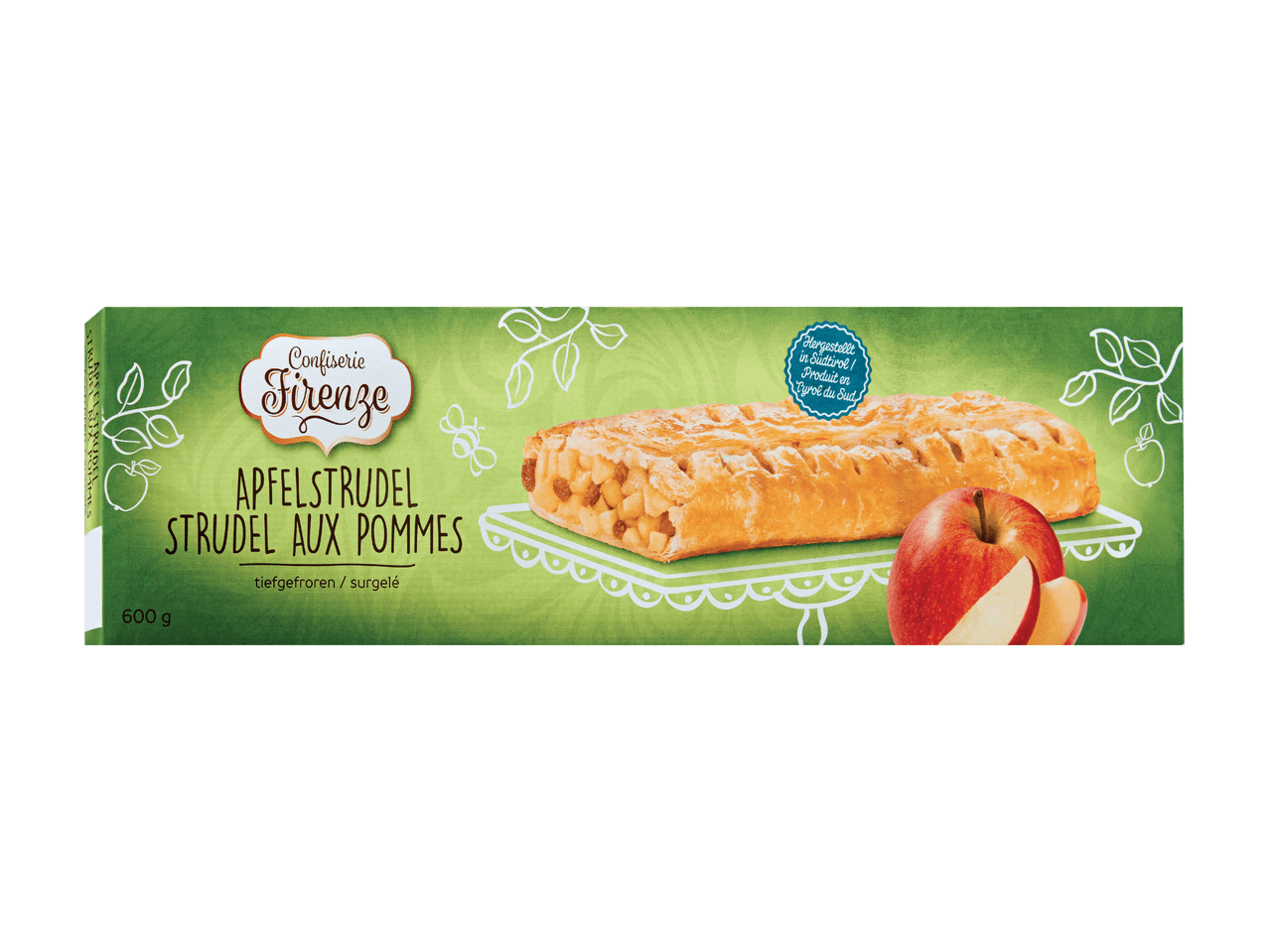 Confezione di strudel di mele surgelato con mele fresche, 600g.