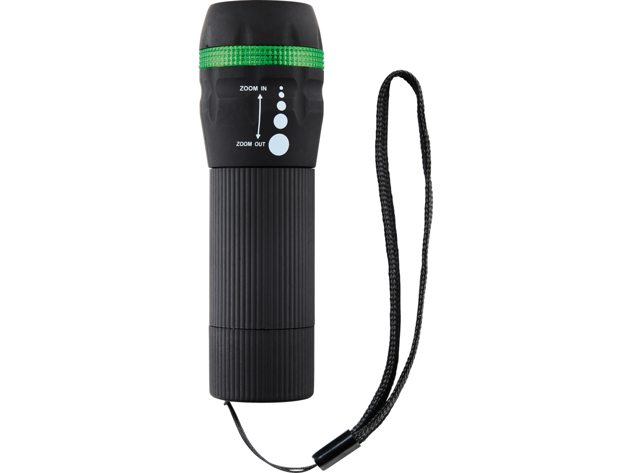 CRIVIT schwarze LED-Taschenlampe mit grünem Ring und Zoomfunktion