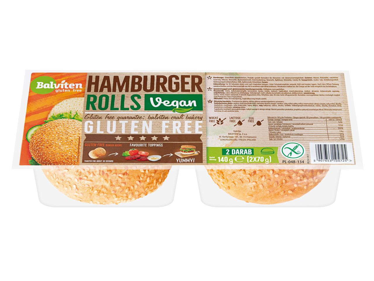 Balviten hamburger zsemlék: Vegán, gluténmentes.