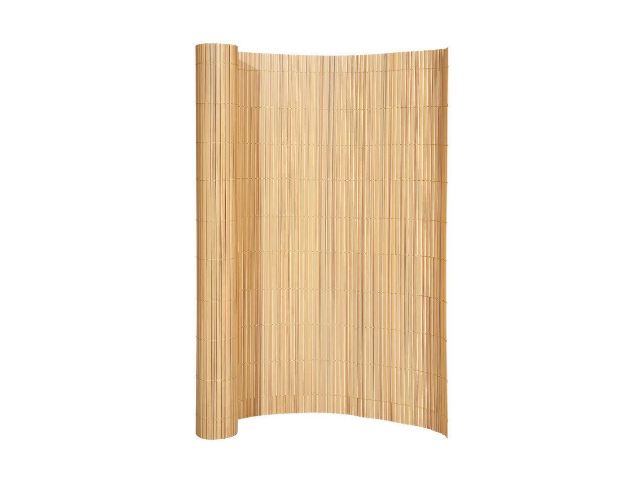 Rolled bamboo fence or privacy screen, light brown, on a white background.