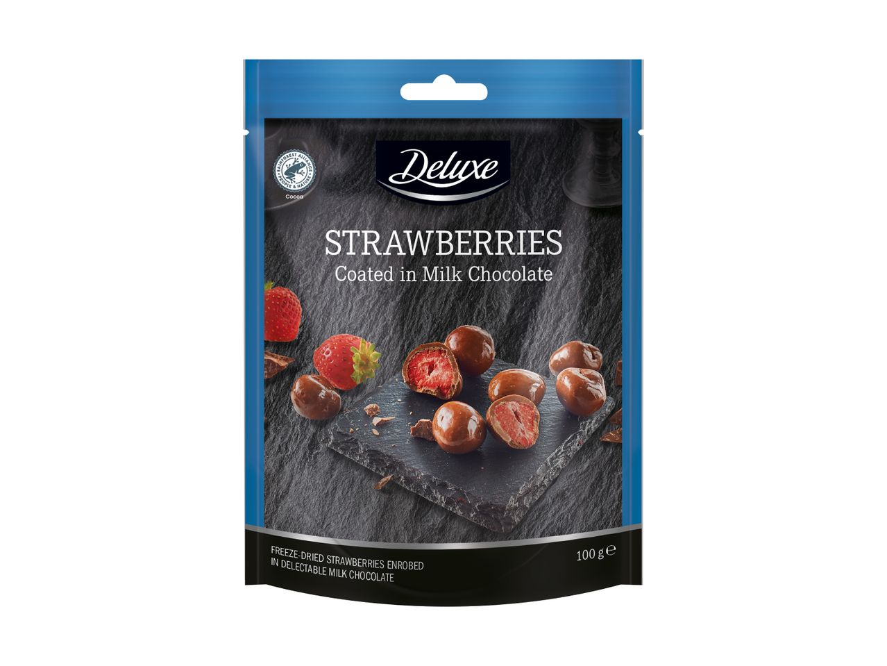 Deluxe Strawberries Coated in Milk Chocolate, 100g