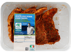 Pack of four quick fry pork loin chops with ginger, chilli, and lime rub.