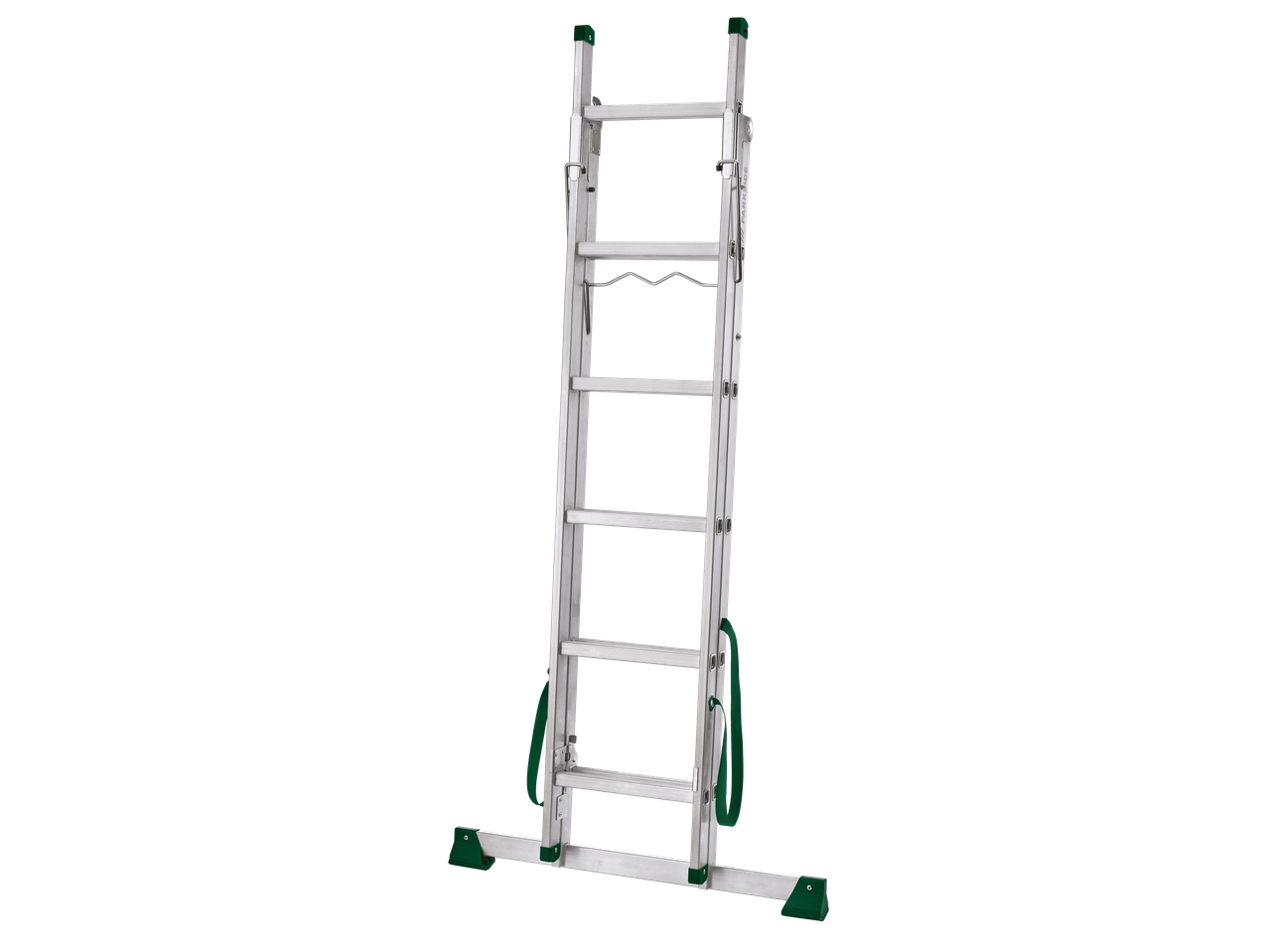 PARKSIDE® 3-in-1 Multi-Purpose Ladder, silver with green accents, on a black background.