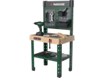Playtive Parkside Workbench with a drill, tools, and storage bins.