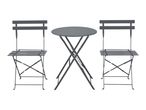 Dark grey bistro set with a round table and two folding chairs.