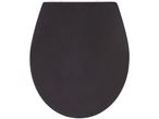 A dark gray elongated toilet seat.