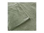 Close-up of a folded, soft, sage green fleece blanket or throw.