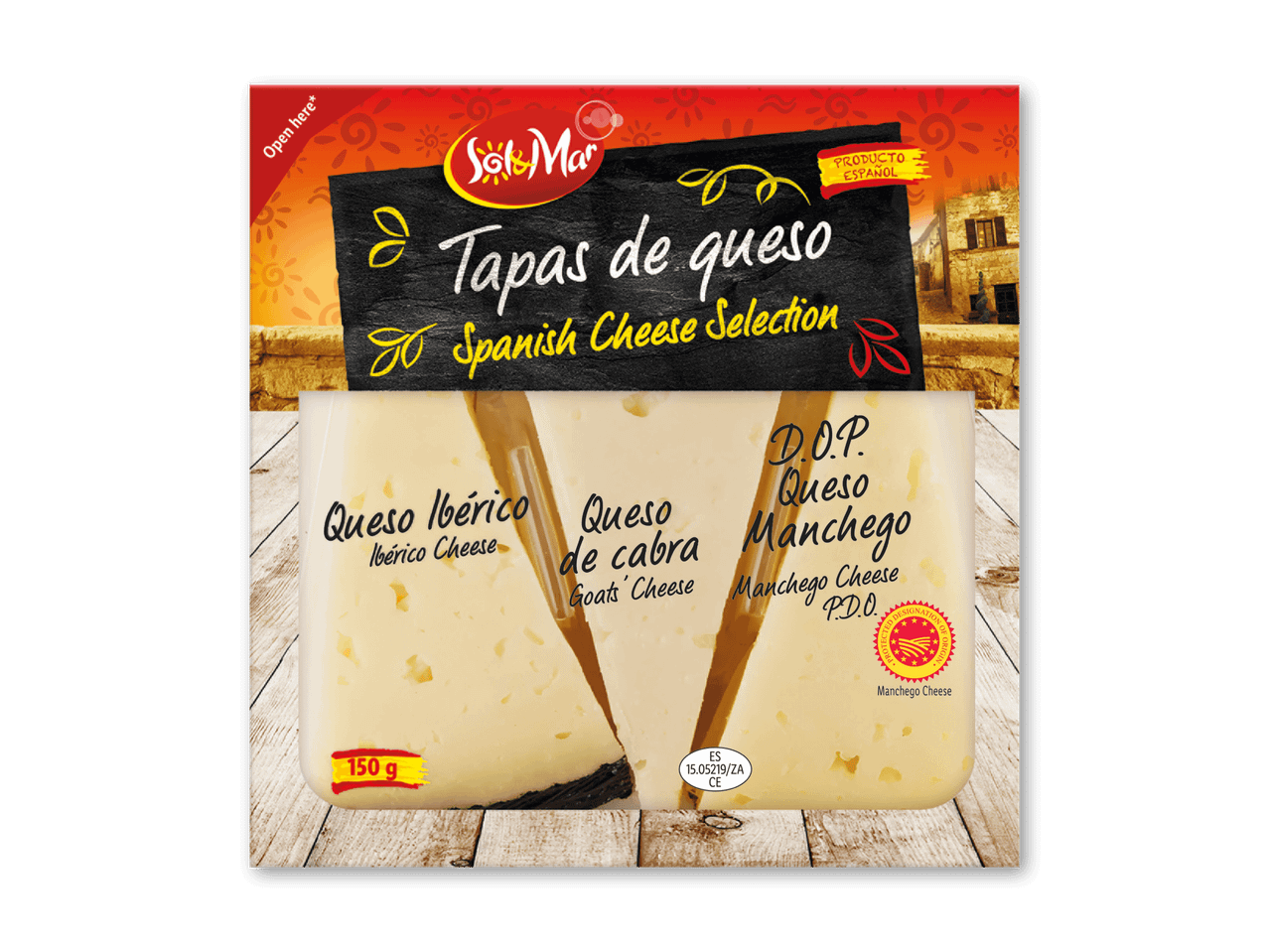 Spansk ostesortiment med Ibérico, gedeost og Manchego, 150g.