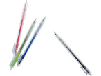 Stilouri gel transparente în diverse culori.