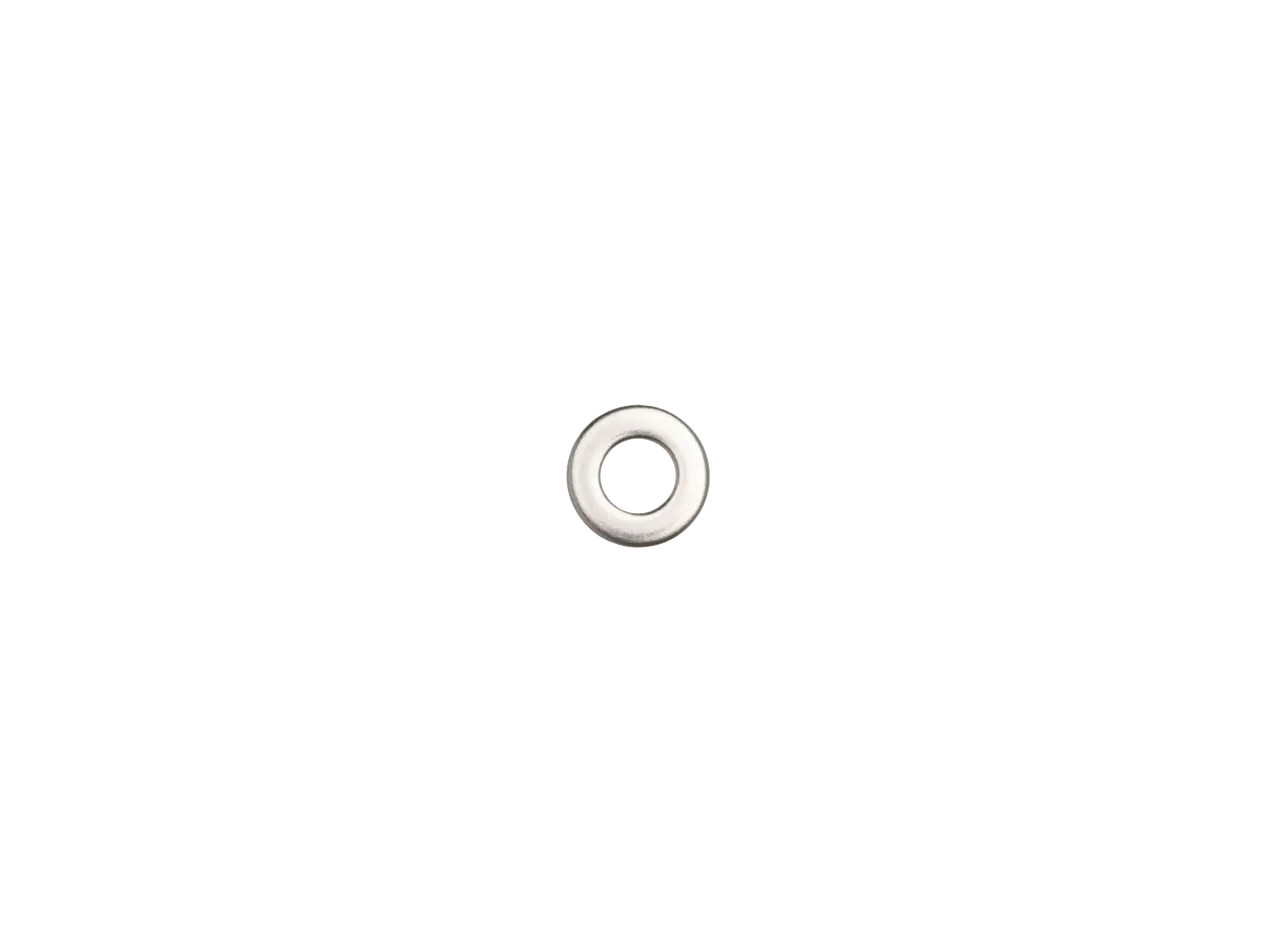 Uma única arruela prateada em um fundo preto.