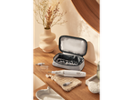 Cien BEAUTY Cordless Manicure/Pedicure Set with various attachments, case, and accessories on a wooden surface.