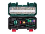 A Parkside rivet nut tool kit with various M5 to M12 rivet nuts in a green and black case.