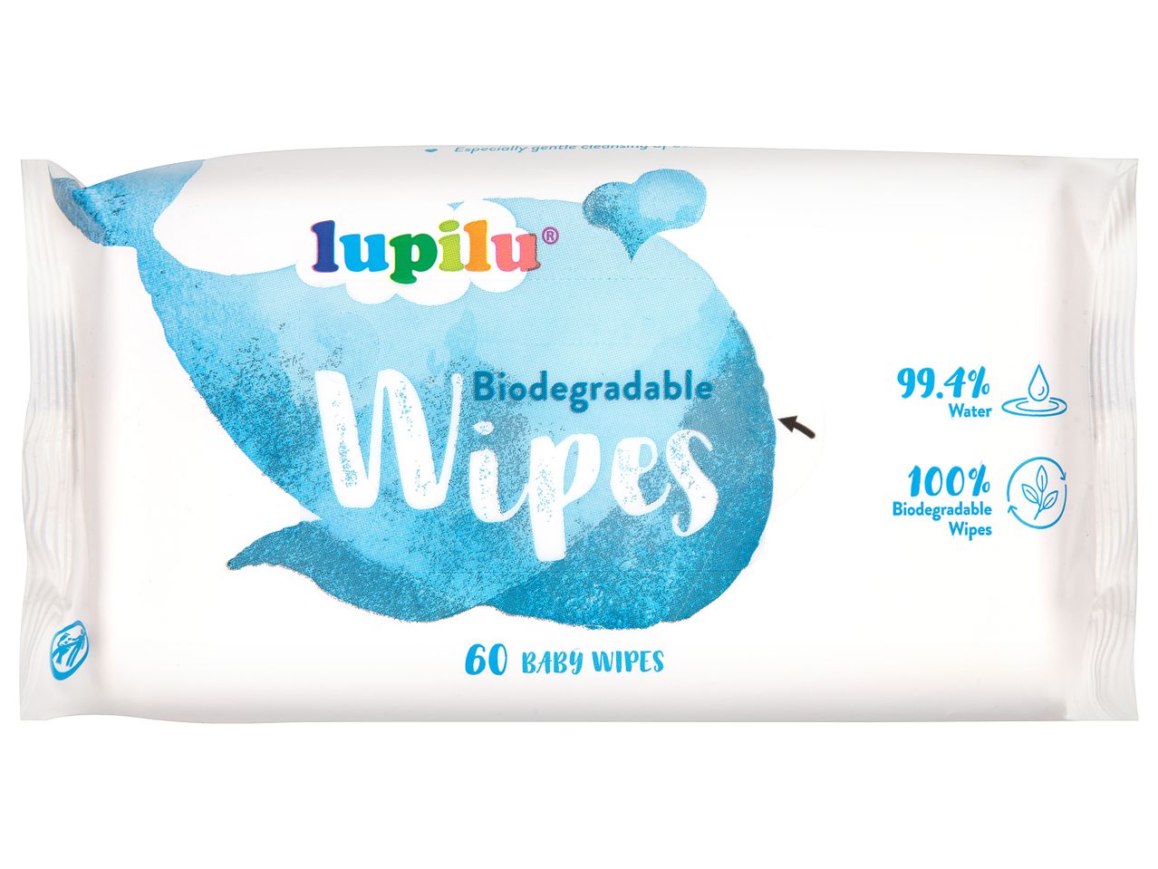 Lupilu biodegradable baby wipes, 60 count.