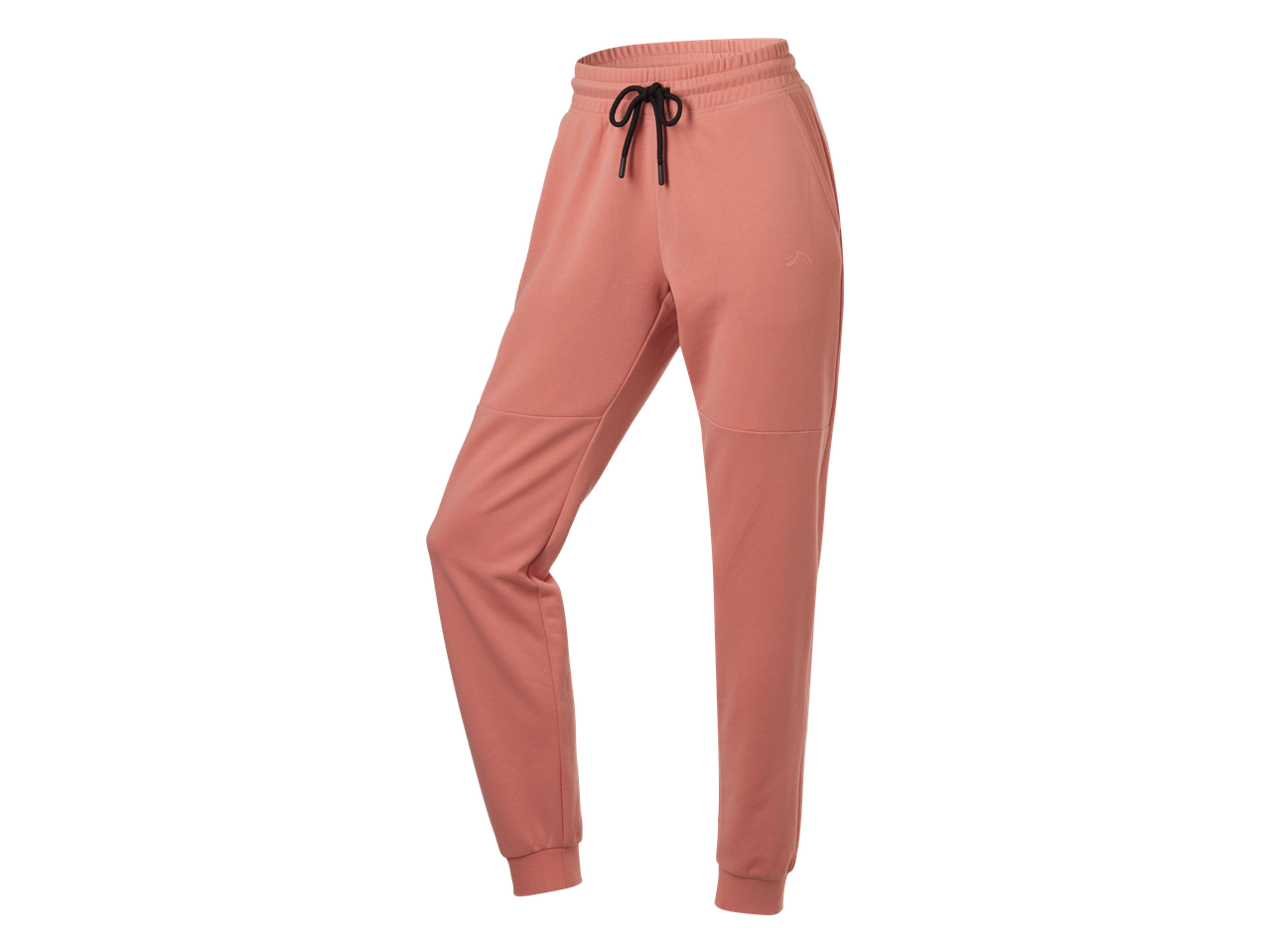 CRIVIT joggingbroek in perzikkleur met zwarte trekkoorden en geribbelde boorden.