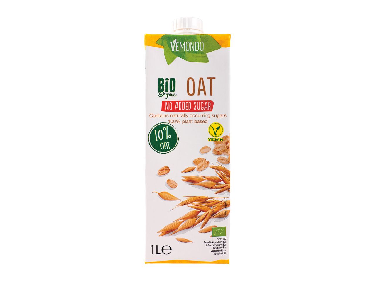 Litere de lapte de ovăz bio Vemondo, fără adaos de zahăr, 1l.